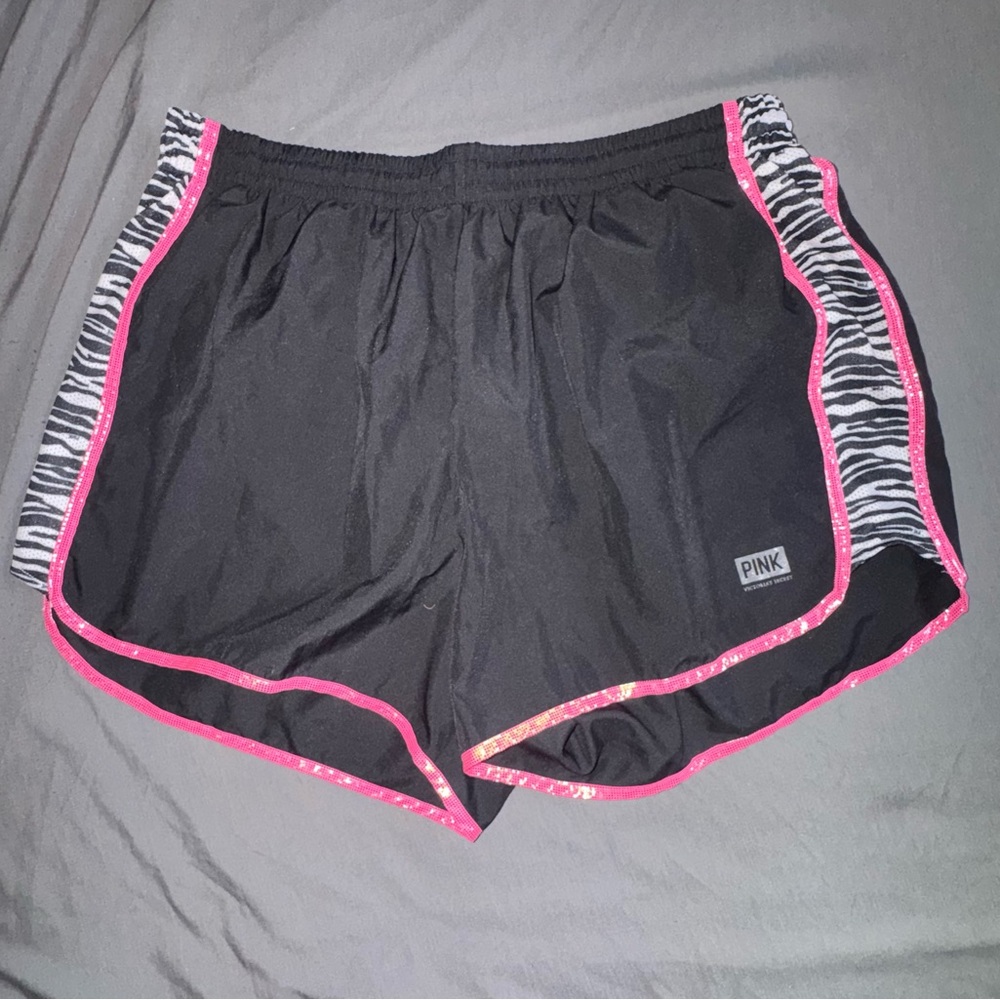 PINK Victoria's Secret Black Shorts with Pink and Zebra Accents